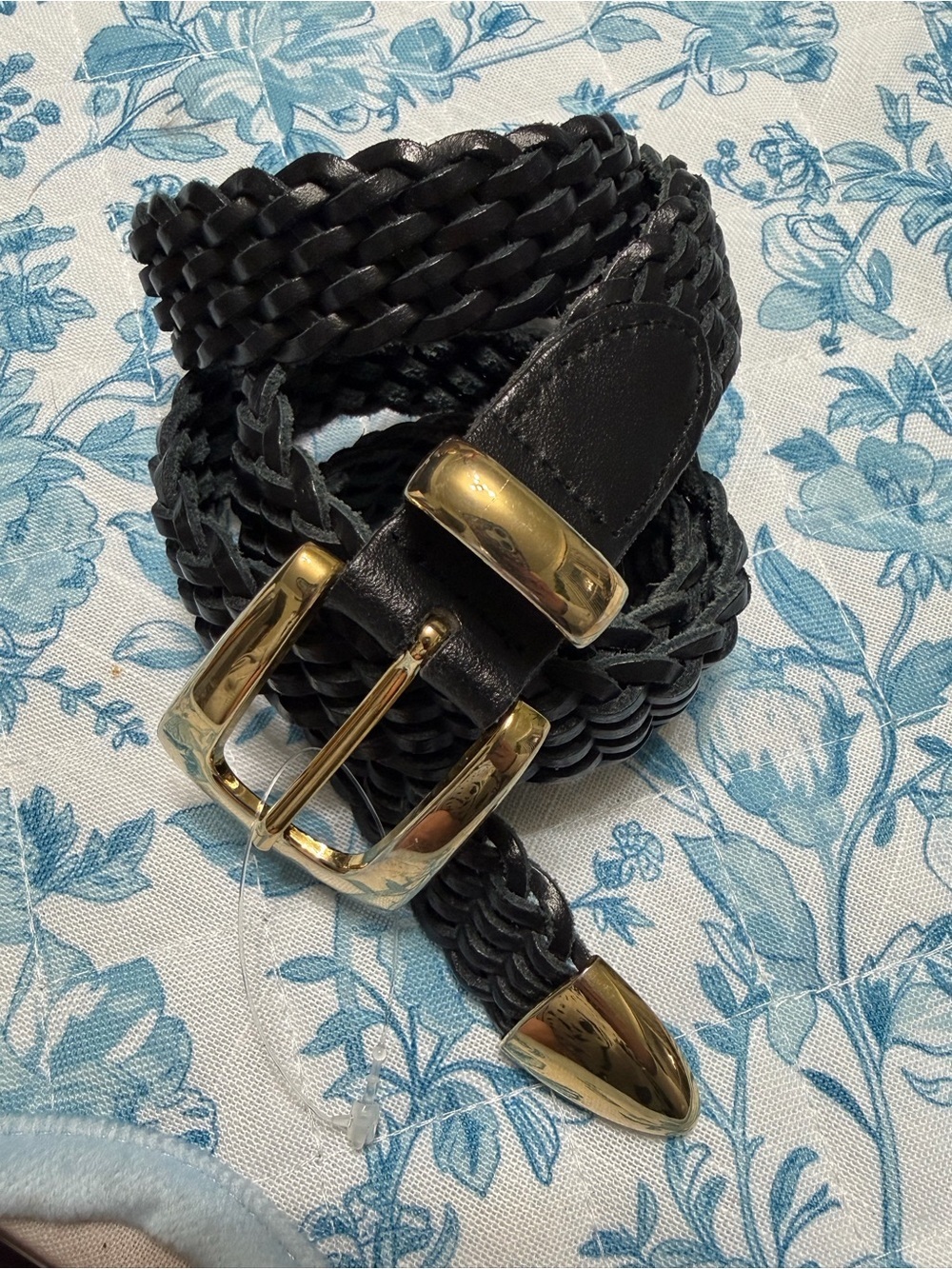 Vintage Honors Black Woven leather belt gold buckle hardware M , 34” waist